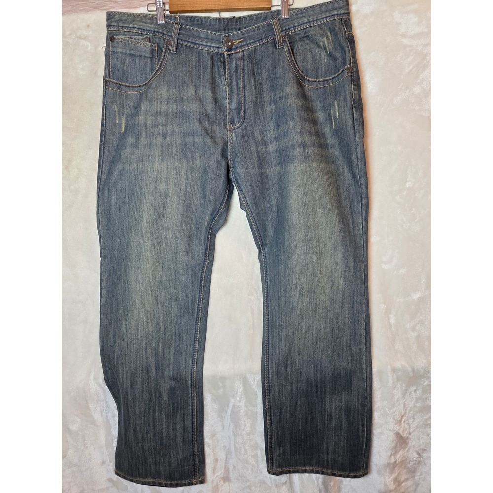 Five Elementz Mens Blue Denim Straight Leg Jeans W42 L32 Zipper Back Pockets